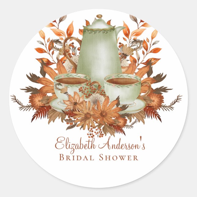 Custom Boho Terracotta Blumenstrauß Teezeremonie P Runder Aufkleber (Vorderseite)