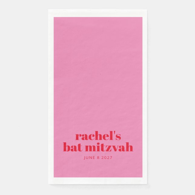 Custom Bold Typografie Pink Red Modern Bat Mitzvah Serviette (Vorderseite)