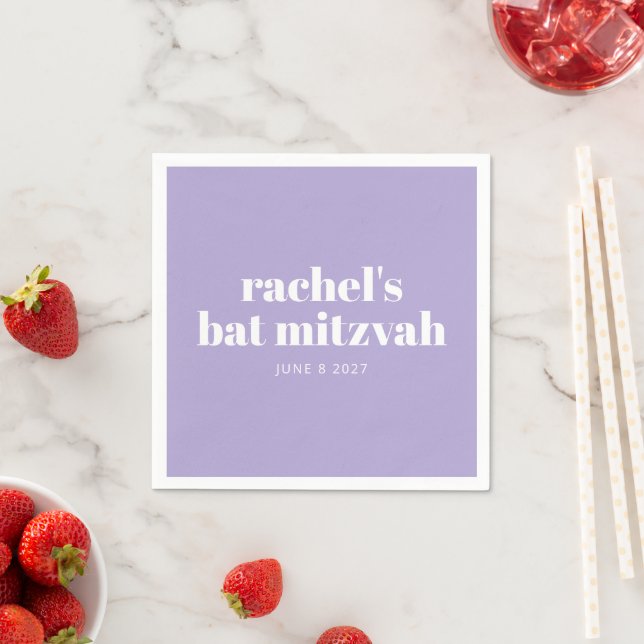 Custom Bold Typografy Modern Lavender Bat Mitzvah Serviette (Beispiel)