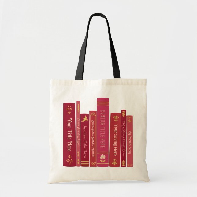 Custom Book Title Spine Tote Bag (Cherry Red) Tragetasche (Vorne)