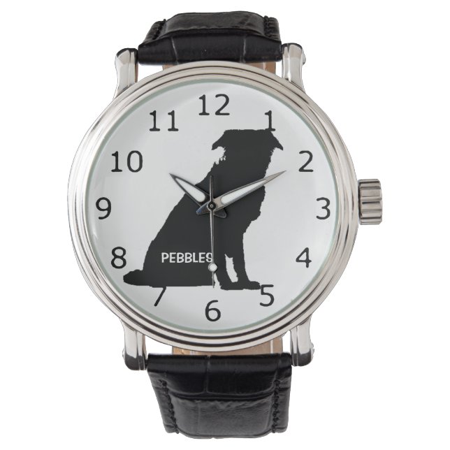 CUSTOM Border Collie Dog Silhouette Armbanduhr (Vorderseite)