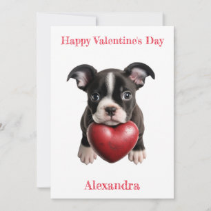 Custom Boston Terrier Pup with Heart Valentine Feiertagskarte