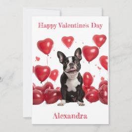 Custom Boston Terrier Red Hearts Balloon Valentine Feiertagskarte