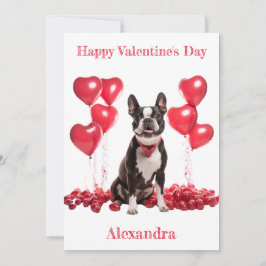 Custom Boston Terrier Red Hearts Collar Valentine Feiertagskarte