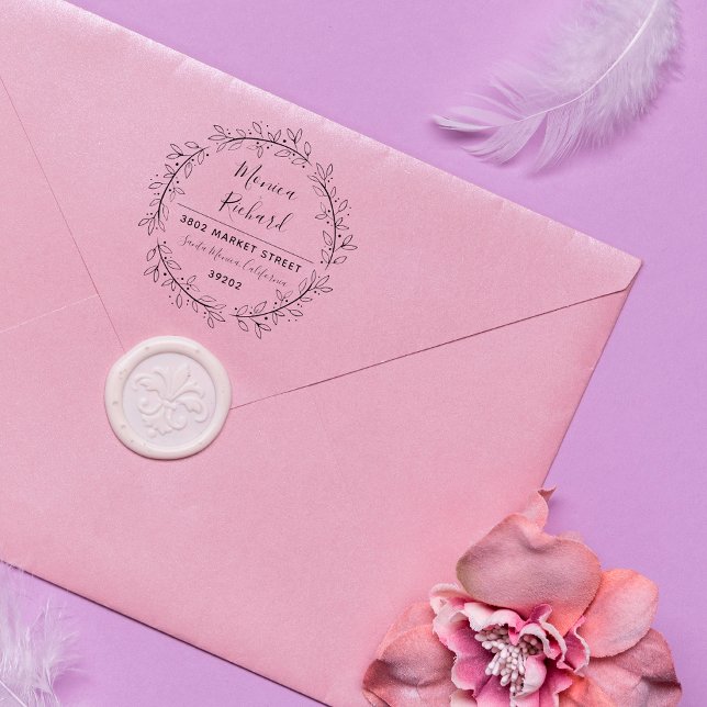 Custom Botanical Wreath Wedding Rücksendeadresse Gummistempel (Von Creator hochgeladen)