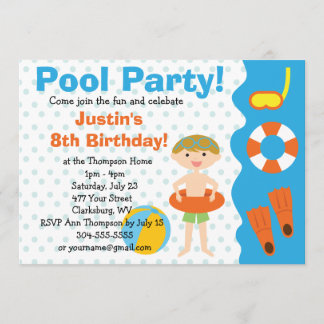 Custom Boy Birthday Pool Party Einladung