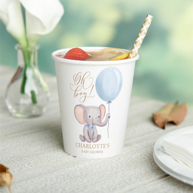 Custom Boy Blue Balloon Niedlich Elephant Baby Dus Pappbecher (In Situ)