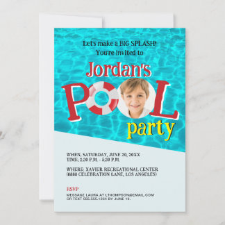 Custom Boy Foto Geburtstag Schwimmbad Party Einladung
