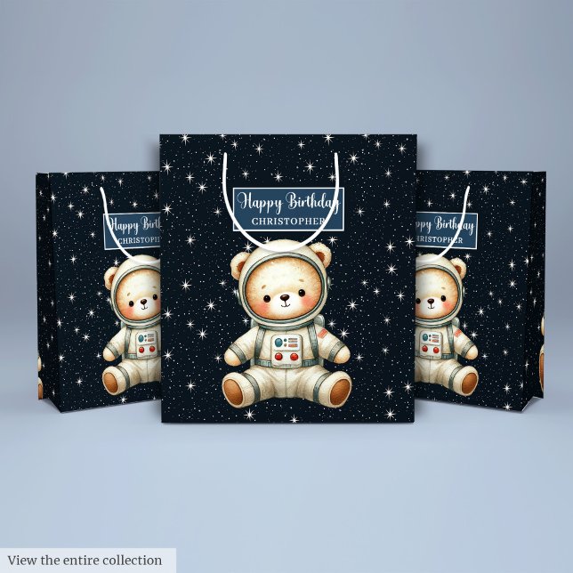 Custom Boy Geschenktasche mit Teddy Astronaut Them Mittlere Geschenktüte (Custom Boy Gift Bag with Teddy Astronaut Theme)