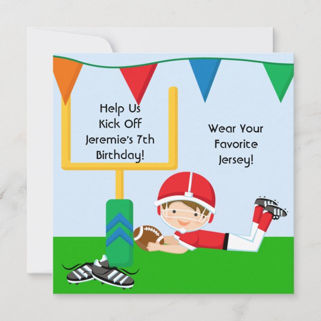 Custom Boy in RedFootball Einladung am Geburtstag (Vorderseite)