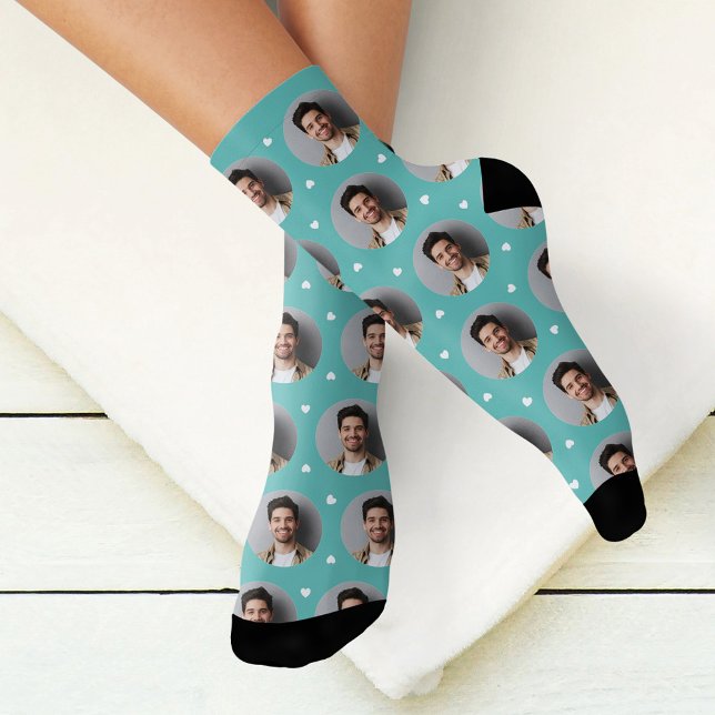 Custom Boyfriend Foto Aqua Blue Liebe Socken (Von Creator hochgeladen)