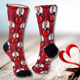 Custom Boyfriend Foto Red Winged Heart Valentine Socken