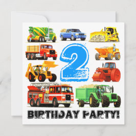 Custom Boy's 2. Geburtstags Construction Truck Par Einladung