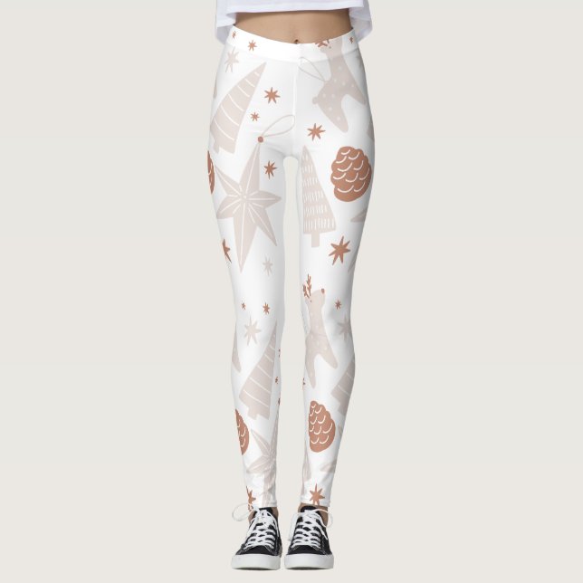 Custom Brand Brown White Christmas Leggings (Vorderseite)