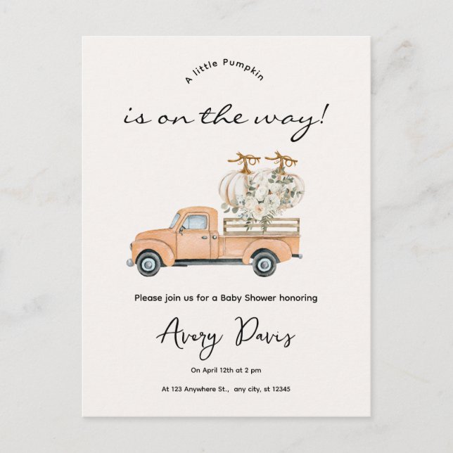 Custom Branded Fall Pumpkin Baby Dusche Postcard Postkarte (Vorderseite)