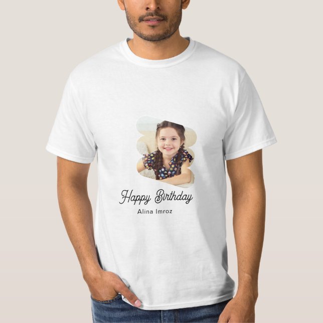 Custom Branded Happy Birthday Foto T - Shirt (Vorderseite)