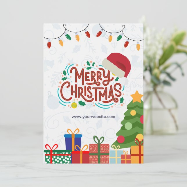 Custom Branded White & Red Simple Frohe Weihnachte Einladung (Stehend Vorderseite)