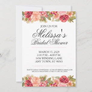 Custom Brautparty Einladung, Rosa und Gold Rose Einladung