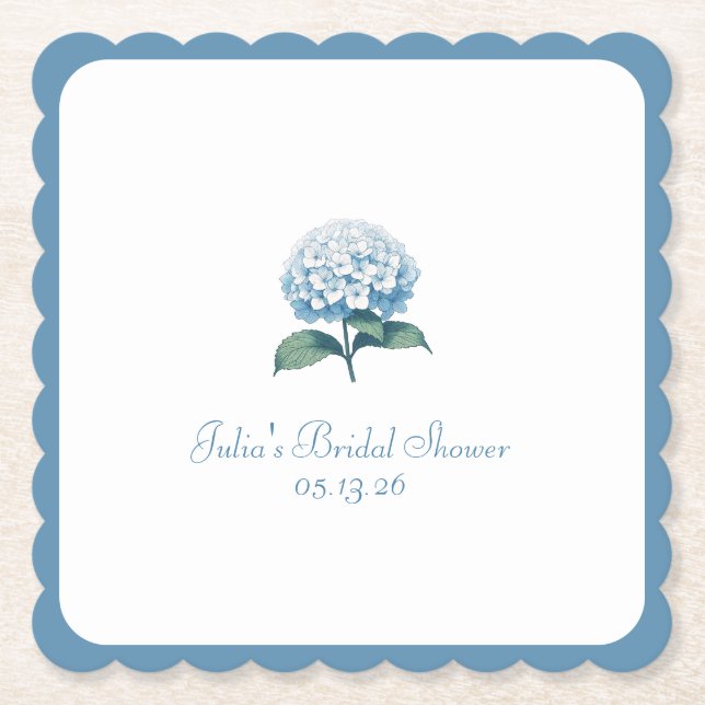 Custom Brautparty Elegante Chic Blue Hydrangea Untersetzer (Vorderseite)