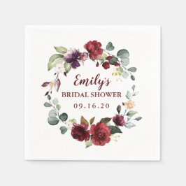 Custom Brautparty Napkins Maroon Blume Wreath Serviette