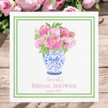 Custom Brautparty Pink Peonies Chinoserie Vase