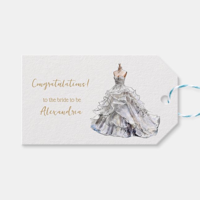 Custom Brautparty Wedding Dress Geschenkanhänger (Vorderseite (Horizontal))
