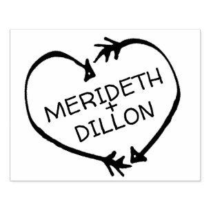 Custom Bride & Groom Names Arrow Heart Gummistempel