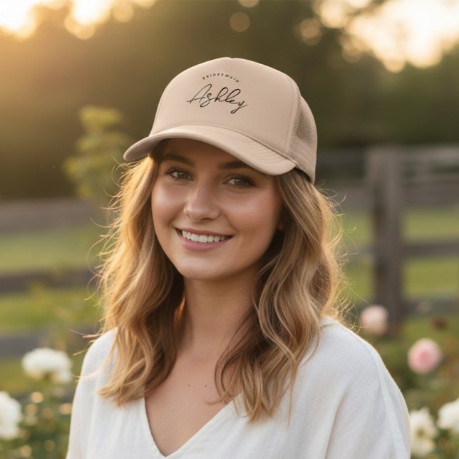Custom Bridesmaid Bachelorette Summer Beach Truckerkappe (beautiful personalized bridemaid cap beige khaki color)