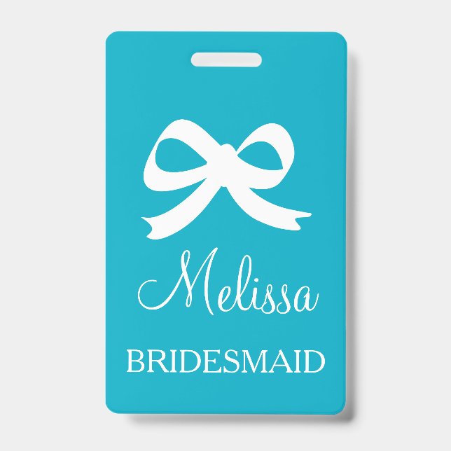 Custom bridesmaid name badges for wedding party (Front)