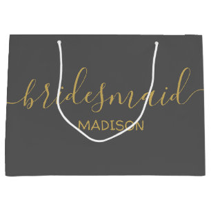 Custom Bridesmaid Name Girly Chic Gold Script Grau Große Geschenktüte