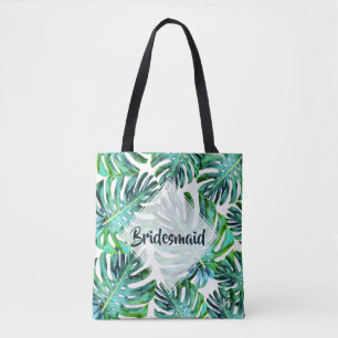Custom Bridesmaid Tropical Leaf Greenery Tasche