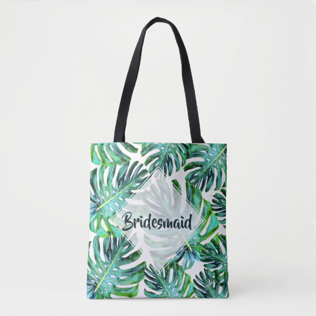 Custom Bridesmaid Tropical Leaf Greenery Tasche (Vorderseite)