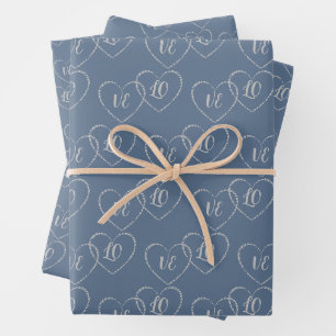 Custom Bridge and Groom Heart Charms, Silver & Blu Geschenkpapier Set