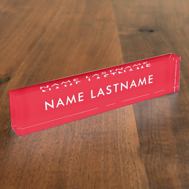 Custom Bright Red Simple Modern Basic Minimalistis Namensplakette (Seite)