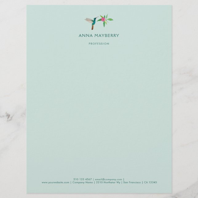 Custom Broad-schnabel Hummingbird Letterhead Briefbogen (Vorderseite)