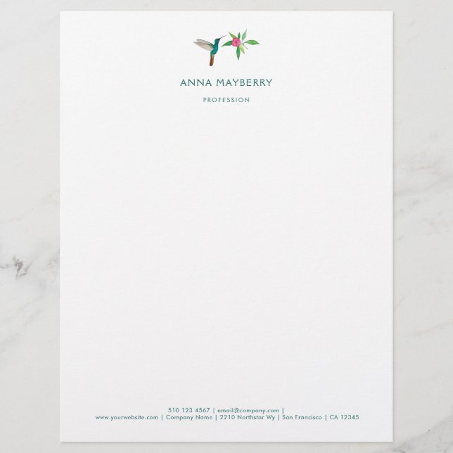 Custom Broad-schnabel Hummingbird Letterhead Briefbogen (Vorderseite)