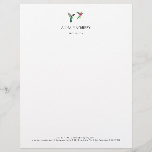 Custom Broad-tails Hummingbird Letterhead Briefbogen (Vorderseite)