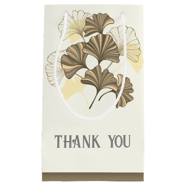 Custom Brown and White Leaf Vielen Dank Kleine Geschenktüte (Vorderseite)