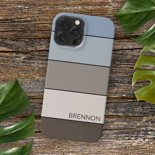 Custom Brown Blue Taupe Grau Schwarzer Streifen Ku iPhone 13 Pro Max Hülle