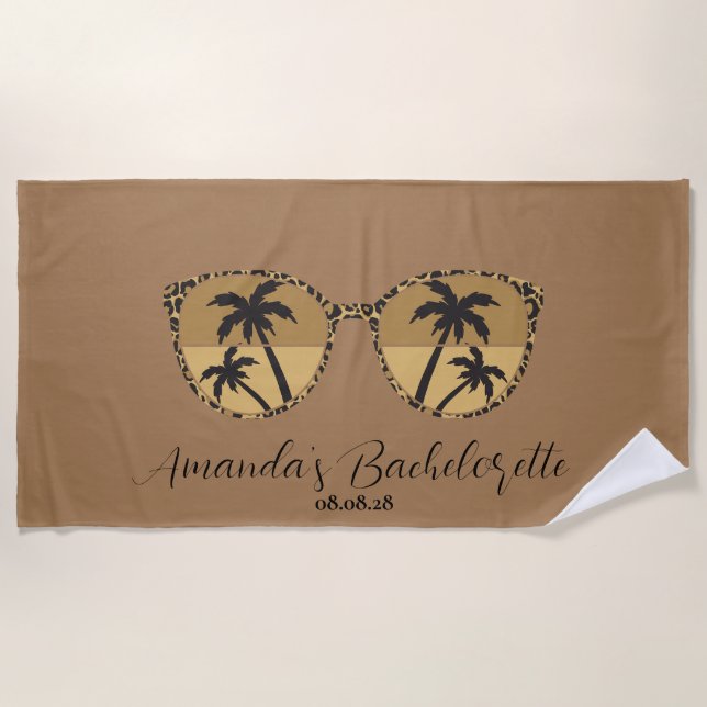 Custom Brown Retro Sonnenbrille Bachelorette Strandtuch (Vorderseite)