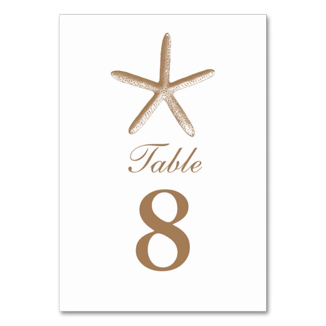 Custom Brown Starfish Beach Hochzeiten Tischnummer (Vorderseite)