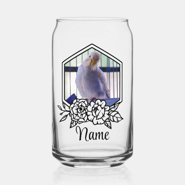 Custom Budgie Personalisiert Pet Foto & Name Dosenglas (Vorderseite)