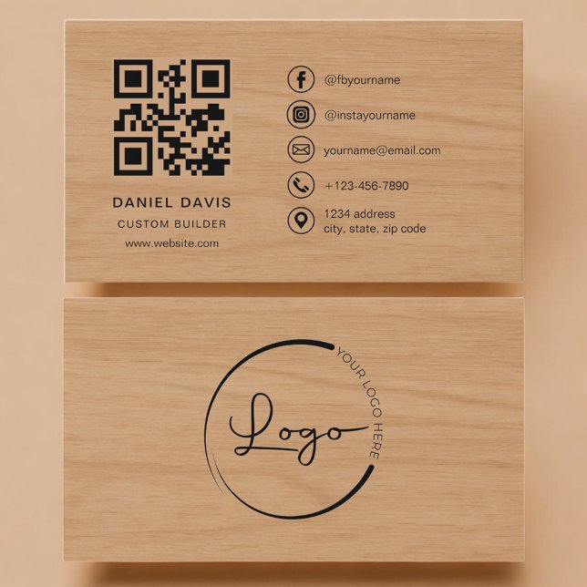 Custom Builder Wood Professional QR Code Visitenkarte (Von Creator hochgeladen)