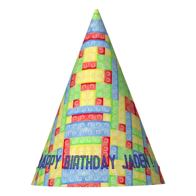 Custom Building Block Birthday Party Hat Partyhütchen (Vorderseite)