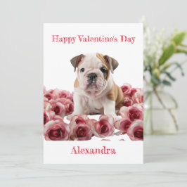Custom Bulldog mit rosa Rosen Valentine Feiertagskarte