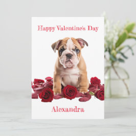 Custom Bulldog mit Rote Rosen Valentine Feiertagskarte