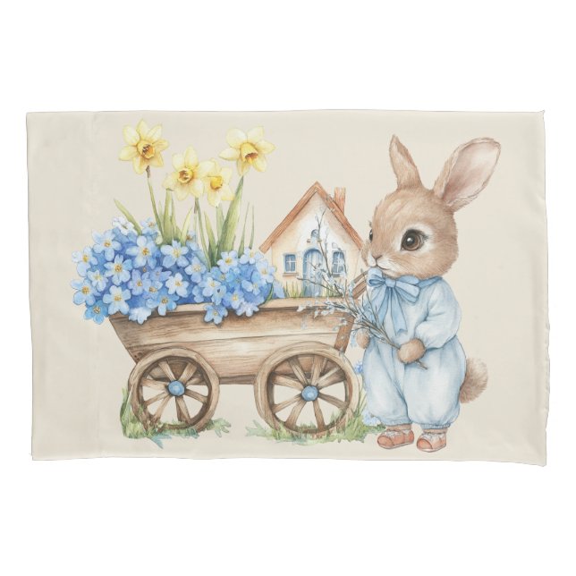 Custom Bunny mit Blue Blumen Kissenbezug (Vorderseite)