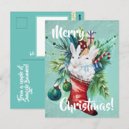Custom Bunny Rabbit Xmas Strumpf Blau Niedliches P Postkarte