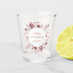 Custom Burgundy Dusty Pink Floral 90. Geburtstag Schnapsglas