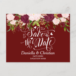 Custom Burgundy Floral Save the Date Ankündigungspostkarte